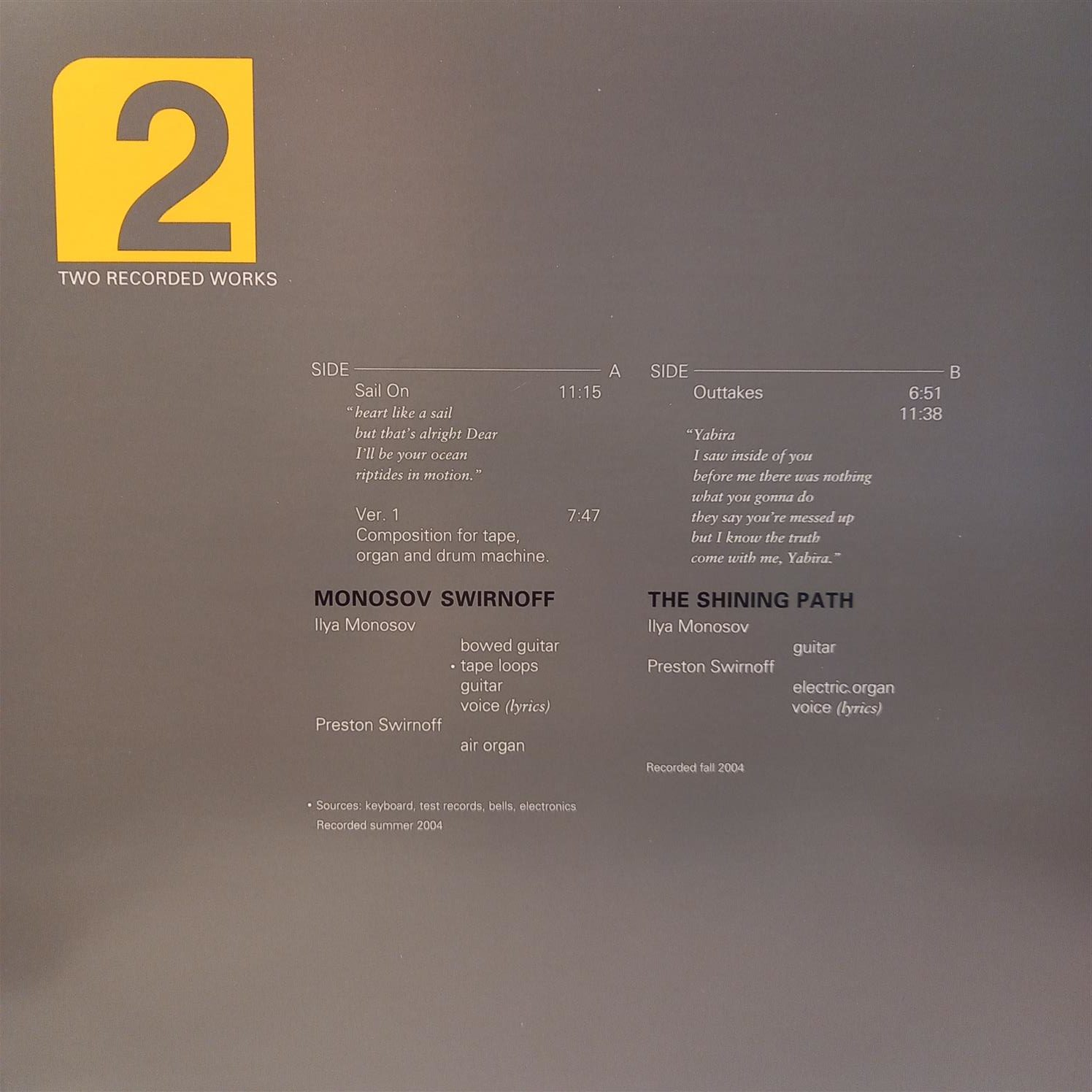 MONOSOV SWIRNOFF - THE SHINING PATH - TWO RECORDED WORKS